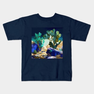 Blue and Green Cactus Desert Scenery Kids T-Shirt